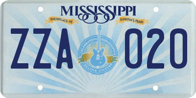 MS license plate ZZA020