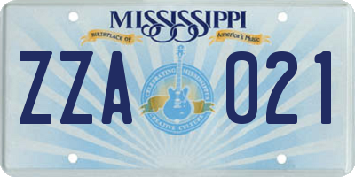 MS license plate ZZA021