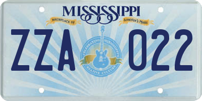 MS license plate ZZA022