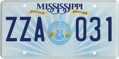 MS license plate ZZA031