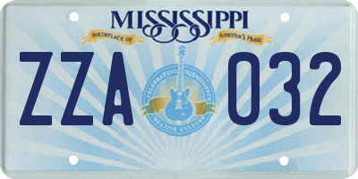 MS license plate ZZA032