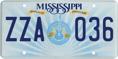 MS license plate ZZA036