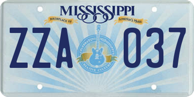 MS license plate ZZA037