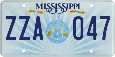 MS license plate ZZA047