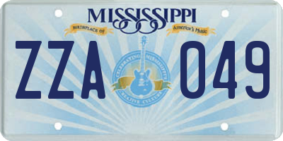 MS license plate ZZA049