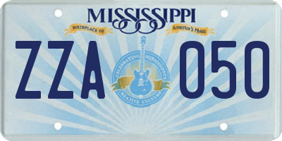 MS license plate ZZA050