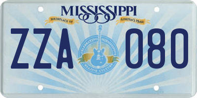 MS license plate ZZA080