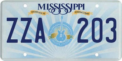 MS license plate ZZA203