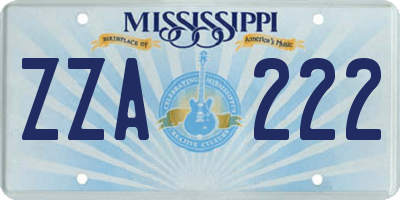 MS license plate ZZA222