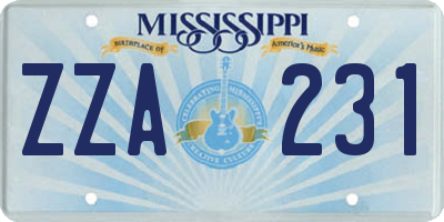 MS license plate ZZA231