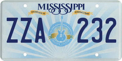 MS license plate ZZA232