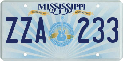MS license plate ZZA233