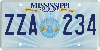 MS license plate ZZA234