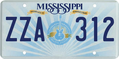 MS license plate ZZA312