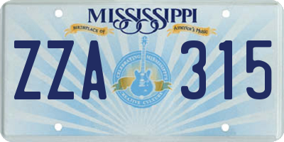 MS license plate ZZA315