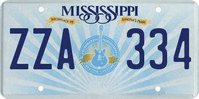 MS license plate ZZA334