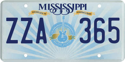 MS license plate ZZA365