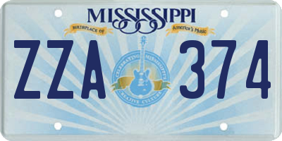 MS license plate ZZA374