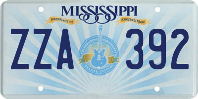 MS license plate ZZA392
