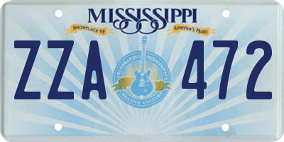 MS license plate ZZA472