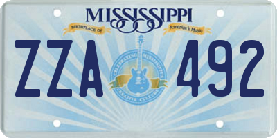 MS license plate ZZA492