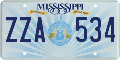 MS license plate ZZA534