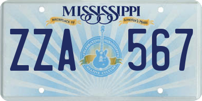 MS license plate ZZA567