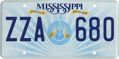 MS license plate ZZA680