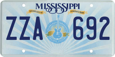 MS license plate ZZA692