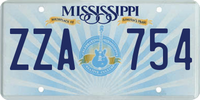 MS license plate ZZA754