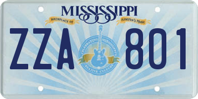 MS license plate ZZA801