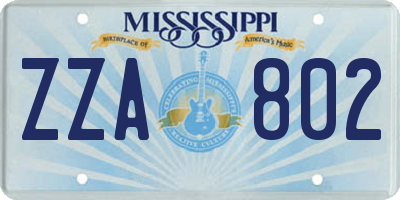 MS license plate ZZA802