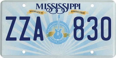 MS license plate ZZA830
