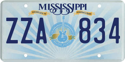 MS license plate ZZA834