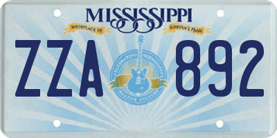 MS license plate ZZA892