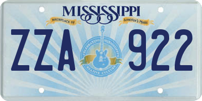 MS license plate ZZA922