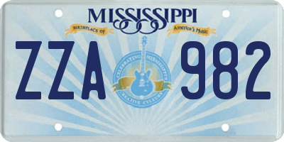 MS license plate ZZA982