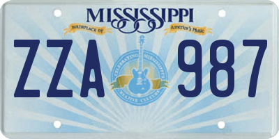 MS license plate ZZA987