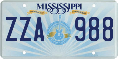 MS license plate ZZA988