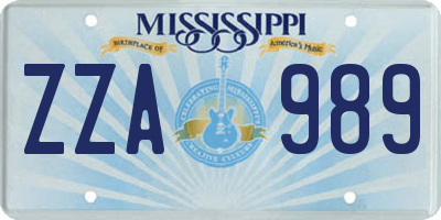 MS license plate ZZA989