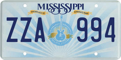 MS license plate ZZA994