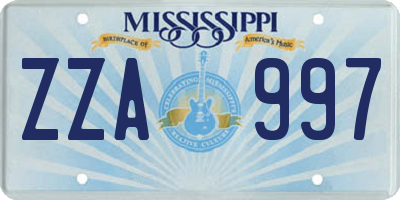 MS license plate ZZA997