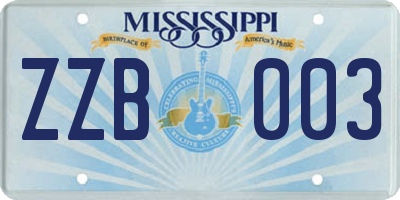 MS license plate ZZB003