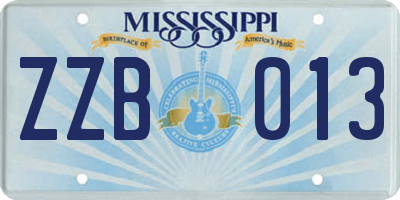MS license plate ZZB013