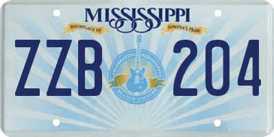MS license plate ZZB204