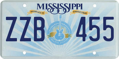 MS license plate ZZB455