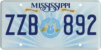 MS license plate ZZB892