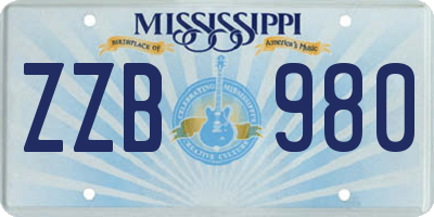MS license plate ZZB980