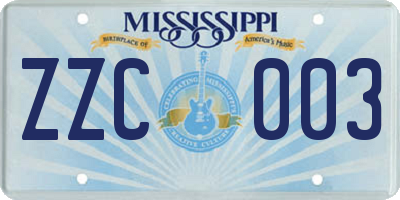MS license plate ZZC003