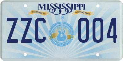 MS license plate ZZC004